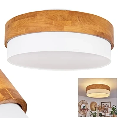 Image of hofstein Ceiling Light Vrolle, Modern lamp Made of Metal/Wood/Fabric in Nickel matt/Nature/White, Scandinavian Design, Ø 50 cm, 3 Flame, x E27, Without Bulbs