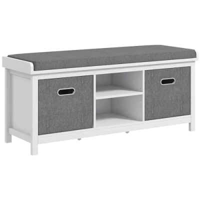 Image of HOMCOM Shoe Bench with Seat, Storage Cushion, 2 Drawers and Adjustable Shelf for Entryway, Hallway, Living Room, Bedroom, White