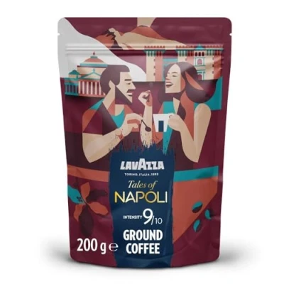 Image of Lavazza, Tales of Napoli, Coffee Ground, Ideal for Moka Pots, with Aromatic Notes Cocoa and Caramel, Arabica Robusta, Intensity 9/10, Dark Roasting, 200 g