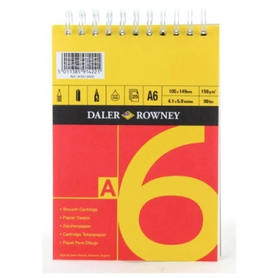 Image of Daler Rowney Red and Yellow, Drawing Paper, Smooth Surface, 150 gsm, 90lb, Spiral Pad, A6 4.1 x 5.8in 10.5 14.8 cm, Natural White, 25 Sheets