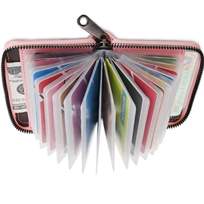 Image of KELEKELE Credit Card Holder Wallets for Women Men Leather 22 Slots (Pink)