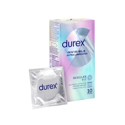 Image of Durex Invisible Condoms Extra Thin for Intense Sensation During lovemaking (Extra Lubricated, 10 Condoms)