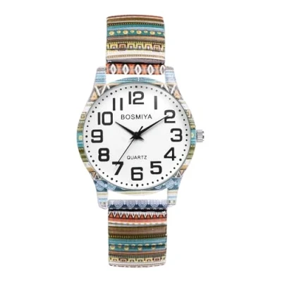 Image of JewelryWe Women&#039;s Stretch Band Watches: Easy Reader Analog Quartz Elastic Watch Casual Floral Expansion Wristwatch for Christmas