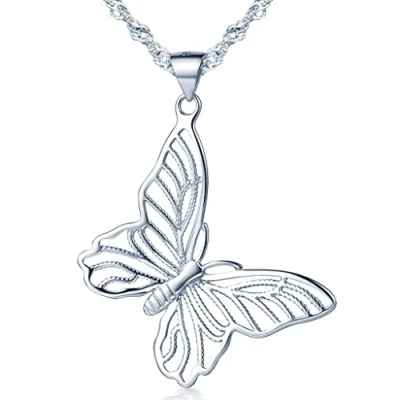 Image of Infinite U 925 Sterling Silver Beautiful Hollow Butterfly Pendant Women&#039;s Necklace wiht 45cm Chain