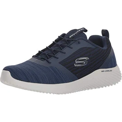 Image of Skechers Men&#039;s Bounder Trainers, Navy Mesh Pu Trim, 9 UK