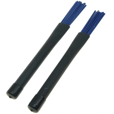 Image of KAISH 2 Pieces Retractable Black Rubber Handles Jazz Professiona Drum Brushes Sticks Blue Nylon