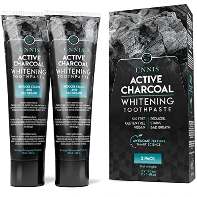 Image of Activated Charcoal Teeth Whitening Toothpaste 2 Pack Active Natural Toothpastes Stain Removal Tooth Whitener Kit for White Safe Plaque Remover