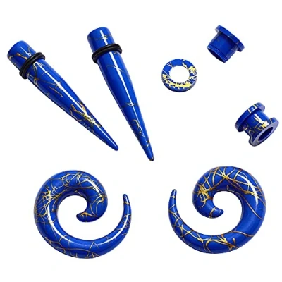 Image of Ear Stretching Stretchers Kit 2Pcs Tapers + Flesh Tunnels+ Spiral Gold Line Black White Blue for Men/Women 6mm 12mm