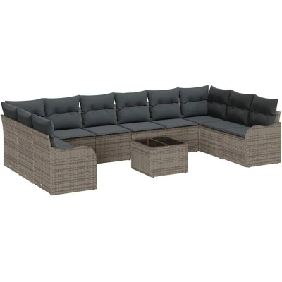 Image of vidaXL 10 Piece Garden Sofa Set with Cushions Black Poly Rattan