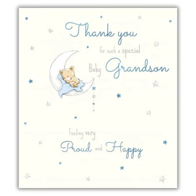 Image of New Baby Grandson Thank You Card Special Bear Design Finish Made in the UK Eco Friendly