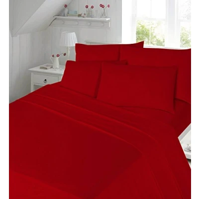 Image of LAWRANCE CAPRINO® 100% Cotton Soft Brushed Flannelette Fitted Sheet,Pillow Single Double King (King, Red)