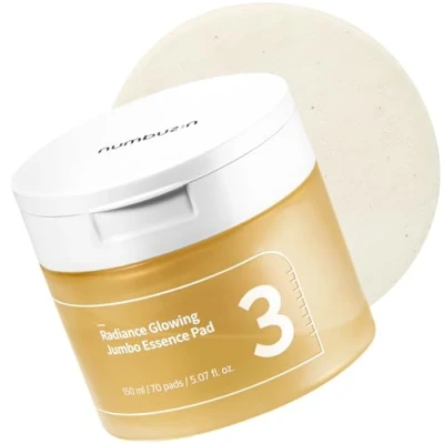 Image of numbuzin No.3 Radiance Glowing Jumbo Essence Pad Vegan Pad, Unbleached, Biodegradable, Niacinamide, Clear Glass Skin Korean Care for Face, 70 pads, 5.07 fl.oz