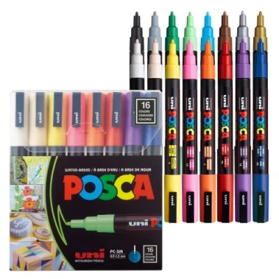 Image of Uni Ball 186516 POSCA marker met fijne ronde punt, set van 16, basiskleuren