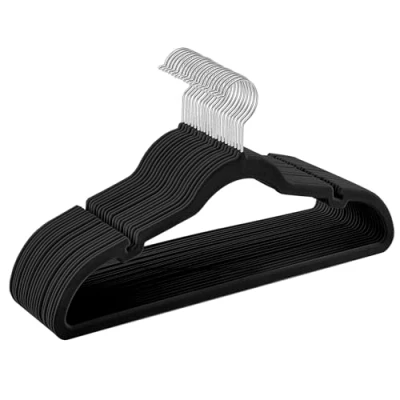 Image of SONGMICS Velvet Hangers, Pack 20 Coat Hangers for Clothes, Non Slip, with Shoulder Notches, Trouser Bar, 360 Swivel Hook, Space Saving, 0.6 cm Thick, 43 Long, Ink Black CRF029B02