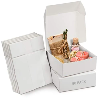 Image of Kurtzy White Kraft Gift Boxes (50 Pack) Box Measures 12 x 5cm (4.72 4.72 1.96 inches) Easy Assemble Square Presentation Favour Present Parties, Birthdays, Weddings, Holidays