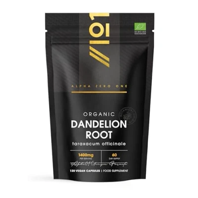 Image of Organic Dandelion Root 1400mg 120 Vegan Capsules High Strength Taraxacum Officinale (2 Months Supply) Resealable and Recyclable Pouch by Alpha01