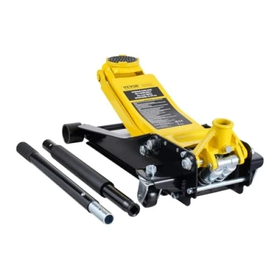 Image of VEVOR Low Profile Floor Jack 2 Ton (4400 lbs), Heavy Duty Iron Hydraulic Racing Jack, Car Dual Piston Quick Lift Pump, 3&quot; 18.5&quot; Height Lifting Range (Yellow)