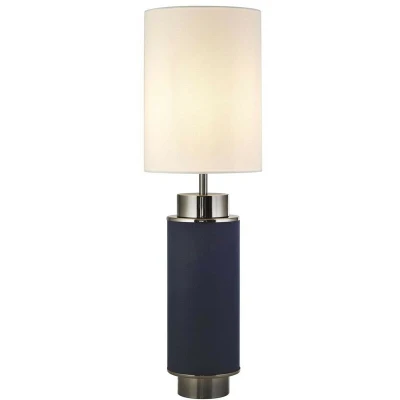 Image of Flask 1 Light Table Lamp, Blue Linen, Black Nickel And White Shade
