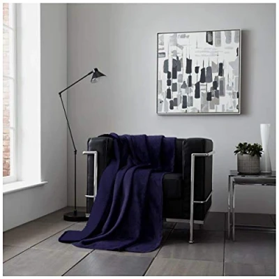 Image of GC GAVENO CAVAILIA Flannel Fuffy Blanket, Soft &amp; Cosy Thermal Sherpa Throw, Cuddle Warm Throws For Beds, Navy, 150X200 Cm