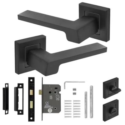 Image of Decoranddecor Internal Door Handles Italian Designer Lever On Square Rose with Latch