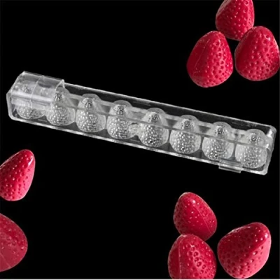 Image of VAK Strawberry Shape Kitchen Bakeware Baking Pan Chocolate Moulds,3D Polycarbonate Tray, Plastic Dish Pastry Tools for Candy Dessert Jelly Cookie Ice Cake 14.5x28x2.5cm