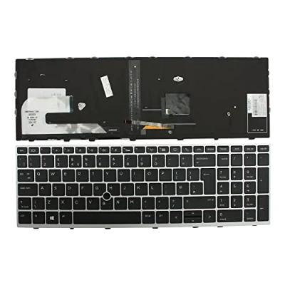 Image of Power4Laptops UK Layout With Pointer Silver Frame Backlit Black Replacement Laptop Keyboard Compatible HP EliteBook 850 G5