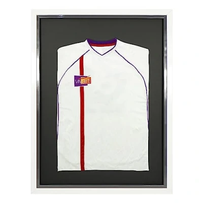 Image of Vivarti DIY Adult Standard Sports Shirt Display Frame for Football Shirt, Rugby Band T Shadow Box 60 x 80cm White Frame, Silver Inner Black Backing Card