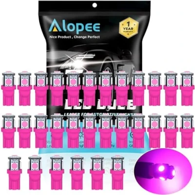 Image of Alopee 30 Pack 194 T10 168 2825 Pink LED Light 12V,AMAZENAR 5 SMD 5050 Chipset Car Interior Replacement W5W 175 158 Bulb For Map Dome Courtesy Trunk License Plate Dashboard Side Marker Parking