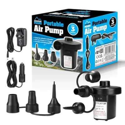 Image of ADVENTURE PEAKS Electric Air Pump for Inflatables Portable with Fast Inflation &amp; Deflation Inflator 3 Nozzles Mattress Paddling Pool Bed Camping Toys