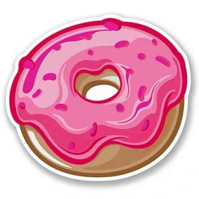 Image of 2 x 10cm Pink Donut Doughnut Vinyl Sticker Laptop Car Bike Kids Fun Decal #5689 (10cm Wide 9cm Tall)
