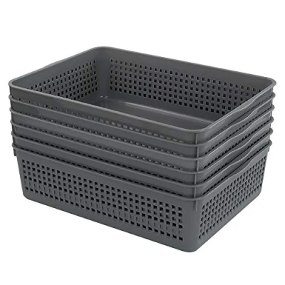 Image of Bringer Plastic A4 Paper Storage Basket Trays, Set of 6, Grey