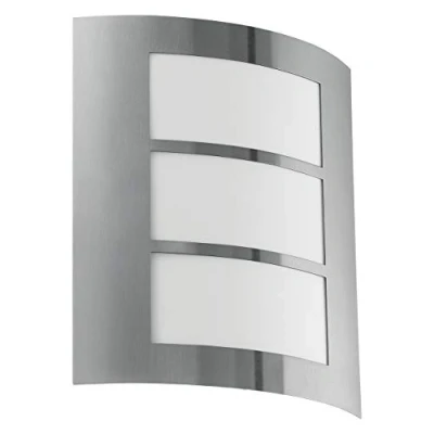 Image of EGLO City Outdoor Wall Lamp, White and Silver Stainless Steel Porch Lighting, E27 Socket, IP44