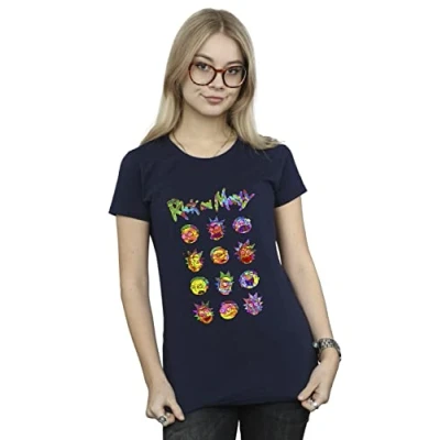 Image of Absolute Cult Rick and Morty Women&#039;s Tie Dye Faces T Shirt Navy Blue Small