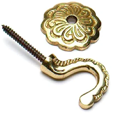 Image of Merriway® BH01609 (2 Pcs) Rosette Curtain Drapery Hold Back Tie Hooks with Plate, 35mm (1.3/8 inch) Solid Brass Pack of 2 Pieces