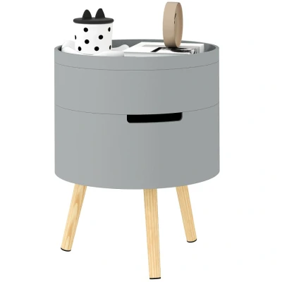 Image of HOMCOM 3 Tier Coffee Table, Round End Table with 2 Hidden Compartments and Detachable Tray, Side Storage for Living Room, Grey