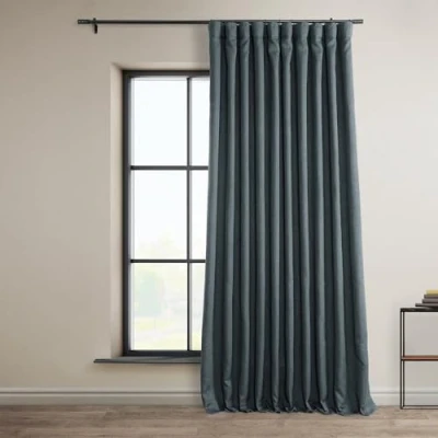 Image of HPD Half Price Drapes Faux Linen Room Darkening Curtains 84 Inches Long Extra Wide Luxury for Bedroom &amp; Living (1 Panel), 100W X 84L, Reverie Blue