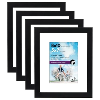 Image of Americanflat 10x8 Photo Frames with Shatter Resistant Glass Set of 4 Use as 7x5 Mount or 8x10 Frame without Black Picture for Wall and Tabletop Display
