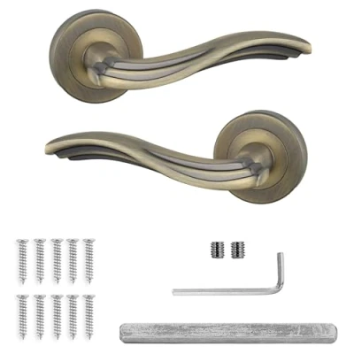 Image of Decoranddecor Solace Antique Brass Aluminium Door Lever Handles Pair of