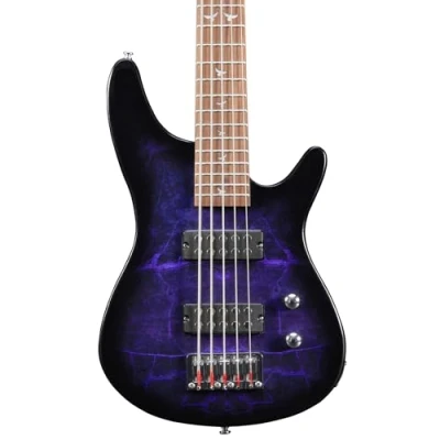 Image of Lindo PDB 5 V2 Purple String Electric Bass Guitar Dove Inlays Unique Graphic Art Finish High Gloss
