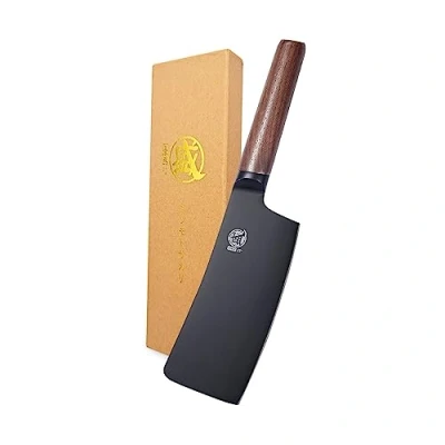 Image of MITSUMOTO SAKARI Japanese Chefs Knife, Professional Black Titanium Coated Kitchen 6.5 inch Sharp German Premium Alloy Steel Chef Knife (Walnut Handle)