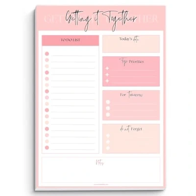 Image of To Do List Notepad Daily Planner, Brain Dump, Organizer and Priority 50 Undated Tear Away Sheets A5 Pink