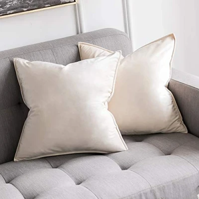 Image of MIULEE Pack of 2 Velvet Soft Decorative Square Christmas Throw Pillow Case Flanges Cushion Covers Pillowcases for Livingroom Sofa Bedroom 45cm x 18x18 Inch Set Two Cream White