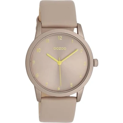 Image of Oozoo Timepieces Women&#039;s Watch with Leather Strap Modern for Women Elegant Analogue in Round (38 mm Case), Taupe/Yellow, Strap.