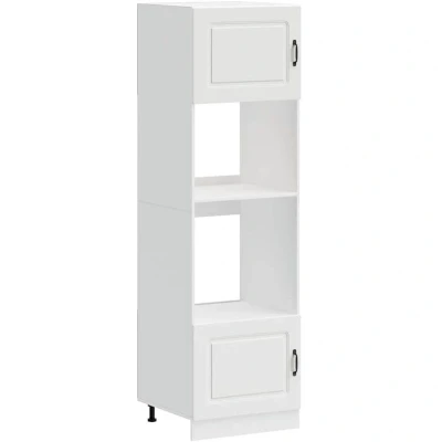 Image of vidaXL 2 Pc Lucca White Engineered Wood Adjustable Oven Cabinet for Kitchen Space Saving Storage Microwave/Appliances 60x57x207cm