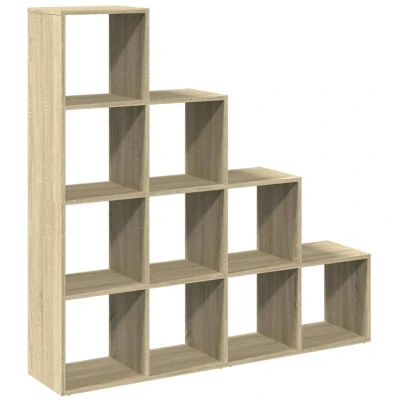 Image of vidaXL Room Divider Bookcase 4 Tier Sonoma Oak Engineered Wood Shelf 10 Cubical Compartments 131.5 x 29 cm