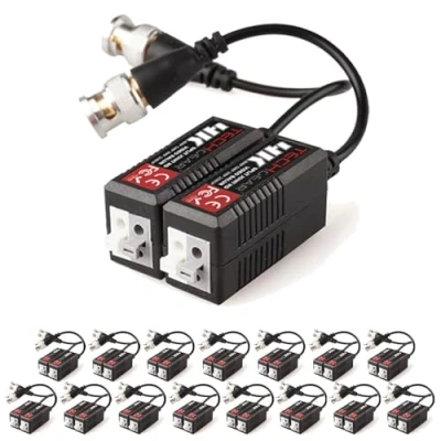 Image of TECHGEAR 32x 8MP / 4K CCTV Passive Video Balun BNC Connector Adapter Transmitter &amp; Transceiver, Male to Easy Press Fit UTP CAT5/5e/6/6e Cable for HD DVR Camera System (16 Pairs)