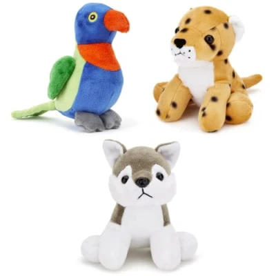 Image of Zappi Co x3 Tripple Pack of Childrens Playful Soft Cuddly Plush Toy realistic life like (12 15CM/5 6 Inches) (Cheetah + Lorikeet Wolf)