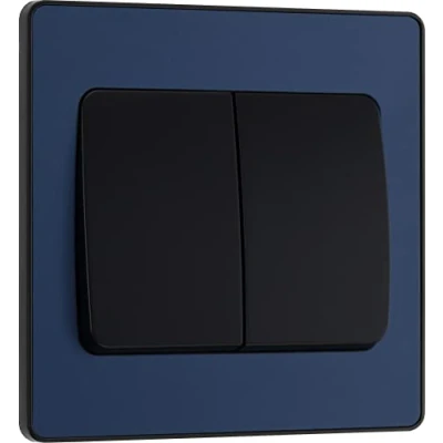 Image of BG Electrical Double Wall Light Switch, Wide Rocker, 2 Way, Screwless Front Plate, Round Edges, Evolve, Matt Blue, 20A, 16AX, PCDDB42WB