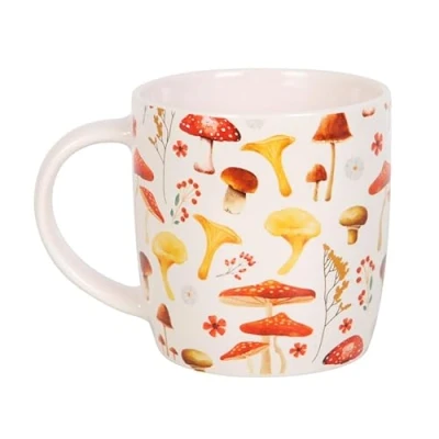 Image of Enchanted Forest Mug with All Over Mushroom Print Toadstool Design Cup for a Nature Inspired Tea Experience Something Different and Magical Home Decor