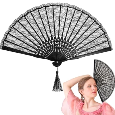 Image of ROSENICE Hand Held Fans Folding Fan Spanish Victorian for Wedding Party(Black)